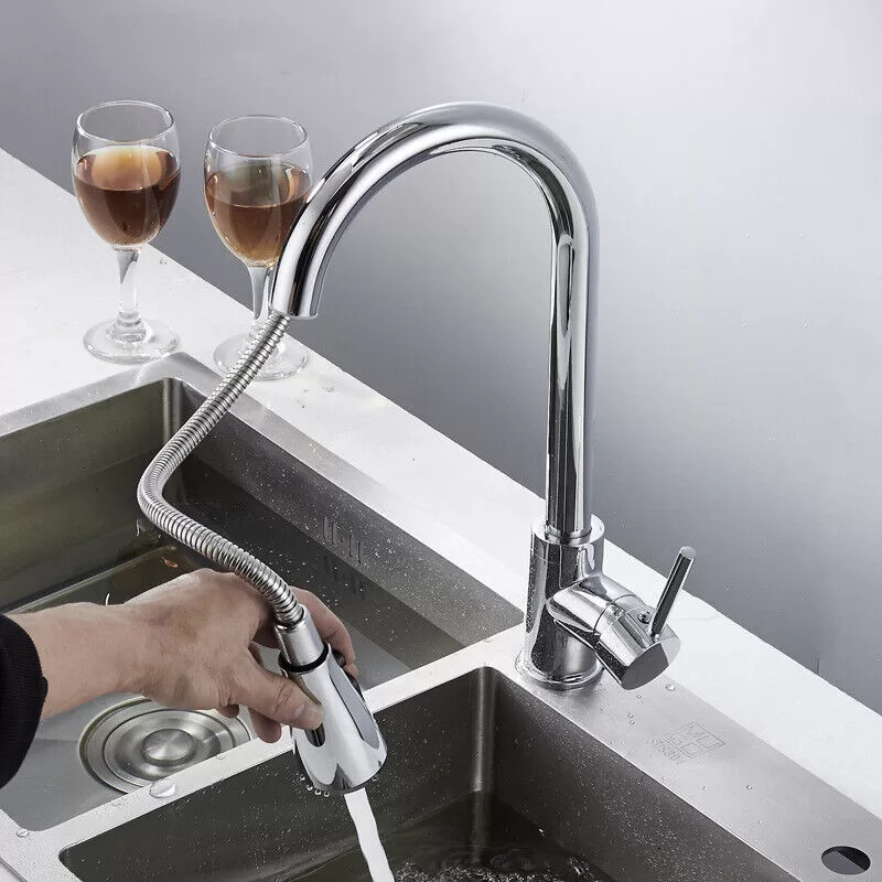 Produktbild von 360° Drehbarer Waschbecken-Wasserhahn Aus Edelstahl 304 – Mit Verchromter Oberfläche Und Doppeldüse – Für Küche & Bad