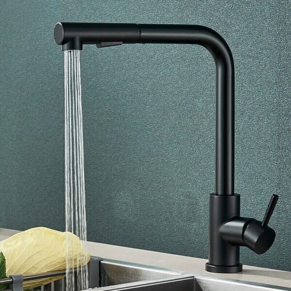 CECIPA Flexibler Wasserhahn Küche Gebürstet Schwarz 360° Drehbar 2 Strahlarten Hochdruck Armatur