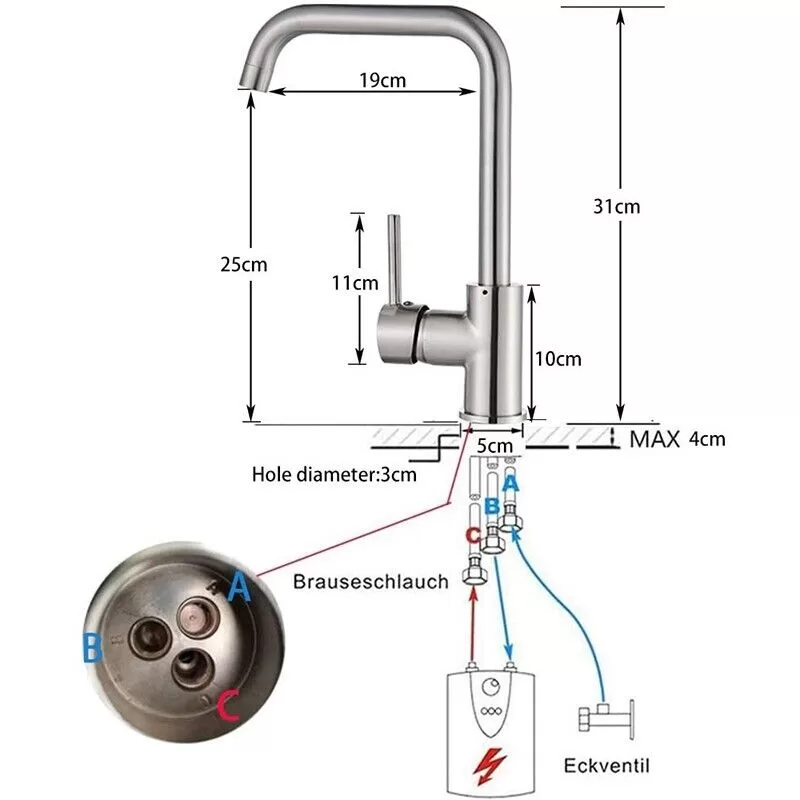 Respekta Küchenarmatur Niederdruck - 360° Drehbarer Wasserhahn Für Untertischspeicher
